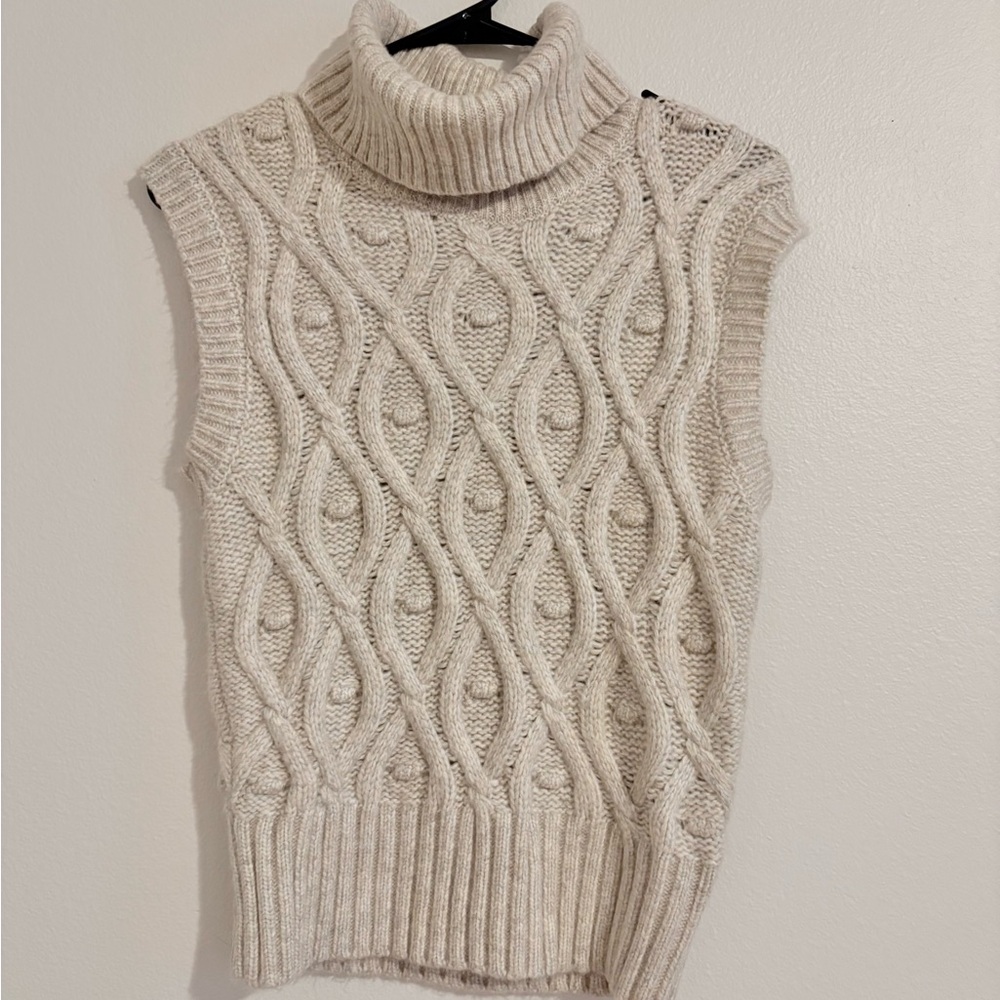 Sincerely Jules Cream Sleeveless Turtleneck Cable Knit Sweater